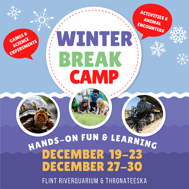 Flint RiverQuarium & ThronateeskaAges 5-12
Winter Break CampDecember 19-23 and December 27-30Daily trips to the RiverQuarium and Thronateeska’s Science Museum, animals encounters, games, activities, and crafts.
Register Here